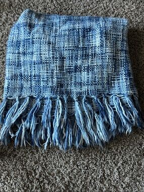 Handwoven Blue Fringe Throw Blanket